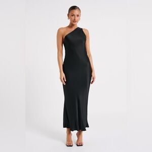 Meshki Alejandra One-Shoulder Satin Black Dress